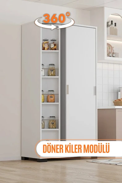 AEKA AE-2073 Luna Beyaz Döner Çok Amaçlı Dolap - Raflı Mutfak ve Kiler Dolabı ürün görseli 1