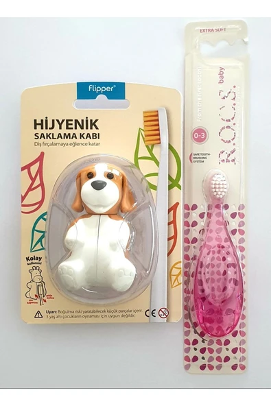 R.O.C.S. 0-3 Yaş Pembe Diş Fırçası ve Köpek Figürlü Saklama Kabı ürün görseli 1