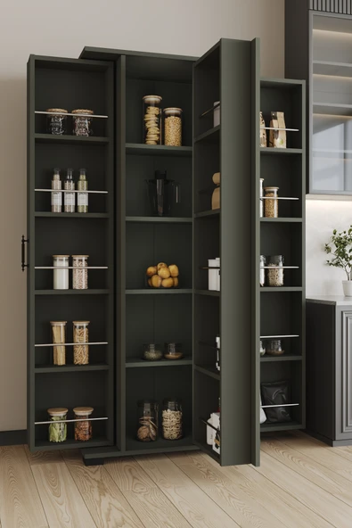 AEKA AE-3083 Hazal Çok Amaçlı Mutfak Dolabı 3 Kapaklı 15 Raflı Kiler Dolabı Modern Tasarım 170x138x77,5 ürün görseli 1