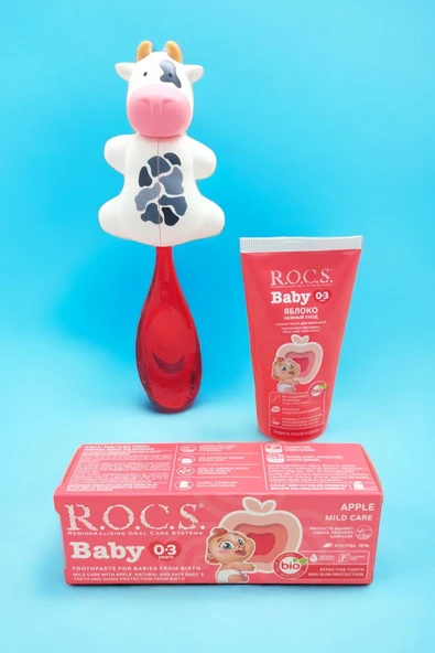 R.O.C.S. Rocs Baby Komple Ağız Bakım Seti - Bebek Diş Macunu Bebek Diş Fırçası Inek Flipper Saklama Kabı ürün görseli 1