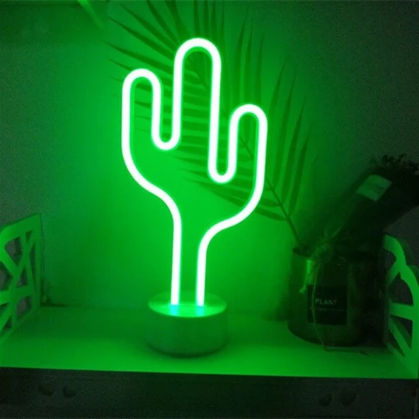 Neon Işıklı Kaktüs Masa Gece Lambası Pil ve Usb ürün görseli 1