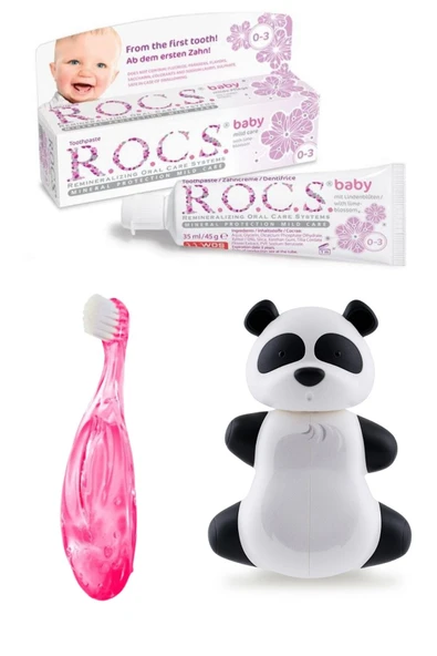 R.O.C.S. Baby Komple Ağız Bakım Seti - Bebek Diş Macunu + Bebek Diş Fırçası + Flipper Saklama Panda ürün görseli 1