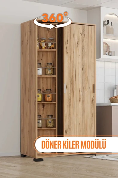 AEKA AE-2073 Luna Atlantik Çam Döner Çok Amaçlı Dolap - Raflı Mutfak ve Kiler Dolabı ürün görseli 1