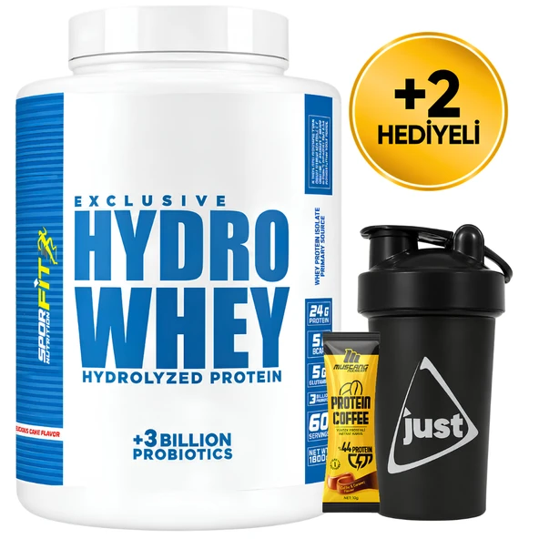 Sporfit Nutrition HydroWhey Protein Tozu 1800 Gr 60 Servis Çilekli Pasta + 3 Milyar Probiyotik + Shaker + Protein Kahve Hediyeli ürün görseli 1