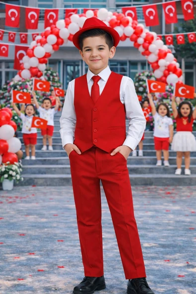 Erkek Çocuk Kırmızı Yelekli Takım Gömlek Pantolon Set – Okul ve Bayram Etkinlik 5-13 Yaş ürün görseli 1