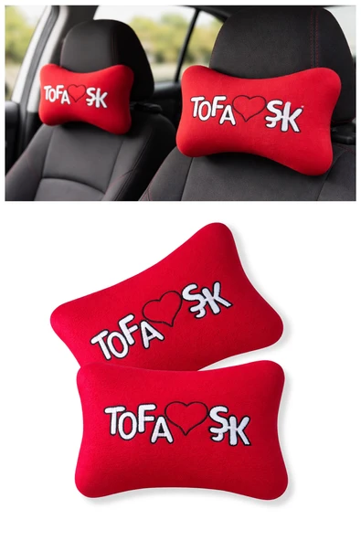 Tofaşk Polar Ortopedik Araç Seyahat Nakışlı Boyun Yastığı / 2'li Kırmızı ürün görseli 1