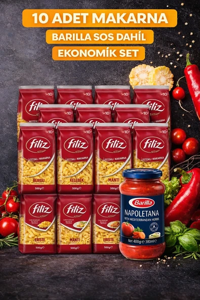 Filiz Makarna 500 gr 10 Adet ve Barilla Napoletana Sos 400 gr Ekonomik Set ürün görseli 1