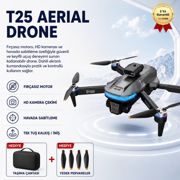 Aerial T25 HD Kameralı, Fırçasız Motorlu, Katlanabilir Drone ürün görseli 1