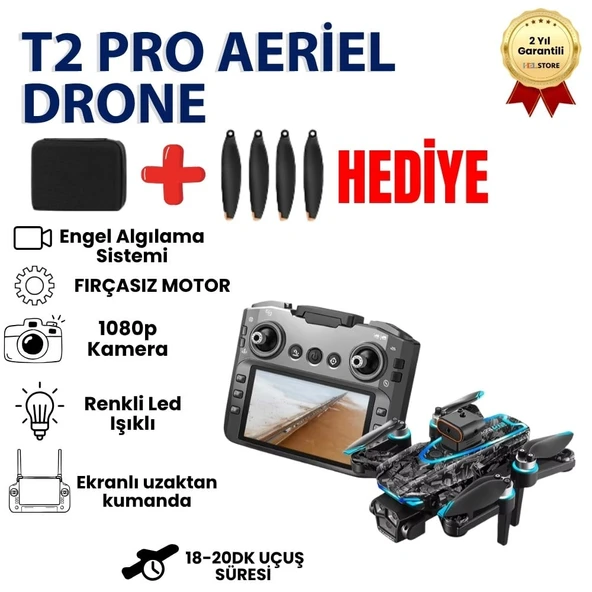 T2 Pro  Drone 4K Üç Kameralı GPS WiFi FPV 360° Engel Algılama Büyük Ekran Kumandalı Katlanabilir Drone ürün görseli 1