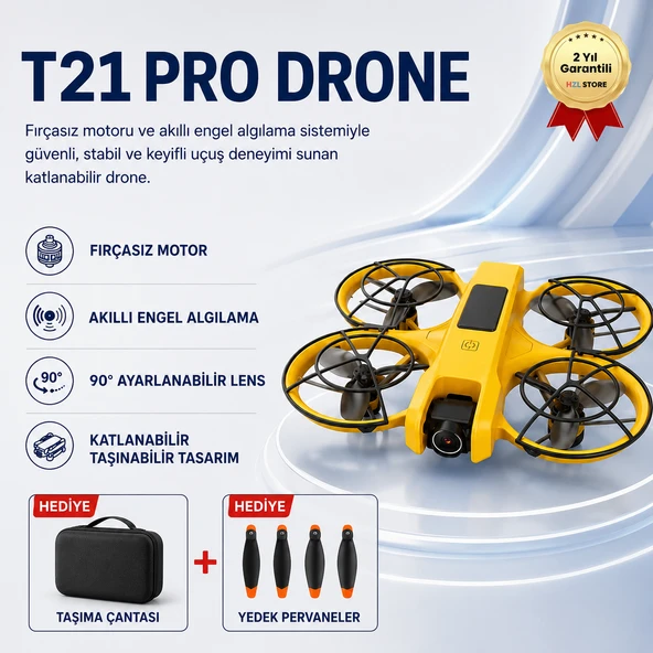 T21 PRO Drone Çift HD Kamera FPV Canlı Yayın Fırçasız Motor Engel Algılamalı Katlanabilir Drone ürün görseli 1