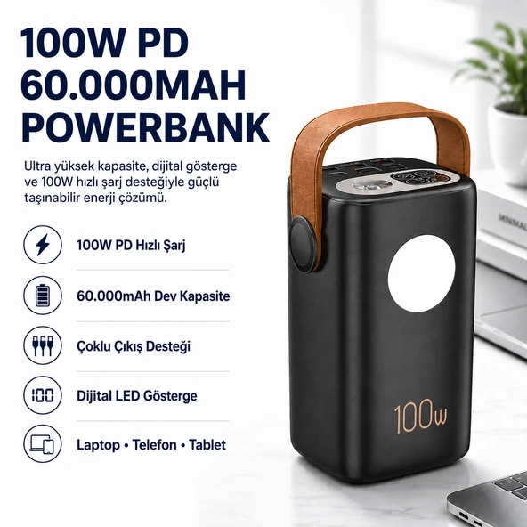 100W PD 60000mAh   Ultra Yüksek Kapasiteli Çoklu Çıkışlı Dijital Göstergeli Hızlı Şarj Powerbank ürün görseli 1