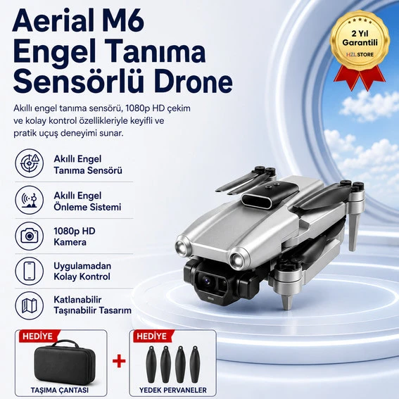 Aerial M6 Engel Tanıma Sensörlü,4K HD  Özellikli Katlanabilir Drone ürün görseli 1