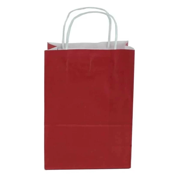 Bordo Kraft Çanta Küçük Boy 18x8x24 cm 25 Adet ürün görseli 1