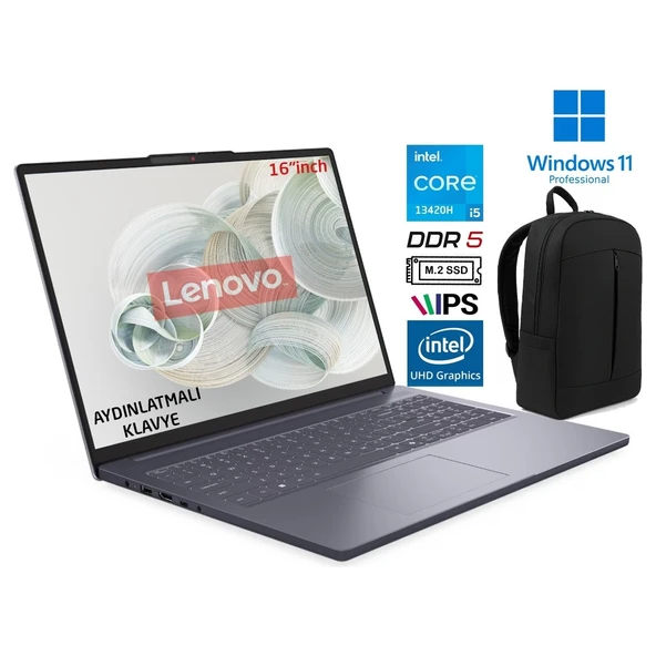 ıdeapad Slim 3 16IRH10 Intel Core I5 13420H 32GB 512GB SSD W11 Pro 16” Wuxga 83K20077TR Prestij Çanta ürün görseli 1