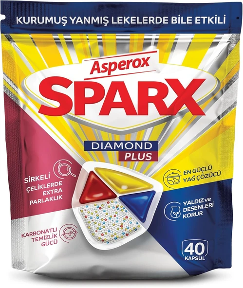 Asperox Sparx Dıamond Plus 40 Kapsül Bulaşık Makinesi Tableti ürün görseli 1