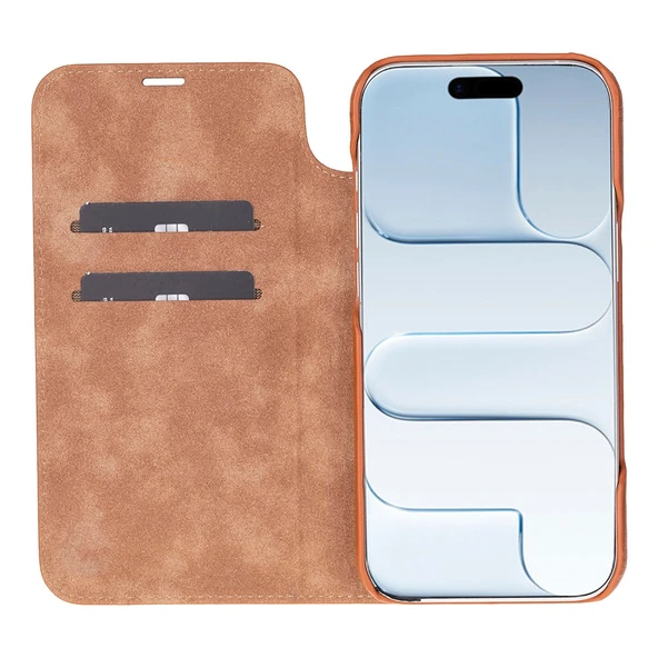 Apple iPhone 17 Air için, Hakiki Deri, El Yapımı, Cüzdanlı Slim Kılıf, Mag safe ile uyumlu, İç Yüzeyi Kadife, Antik Kahve ürün görseli 1