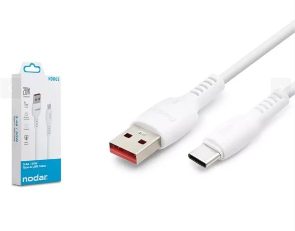USB Type-C Şarj ve Data Kablosu 3.4A 20W 1 m - Beyaz Nodar 1103 ürün görseli 1