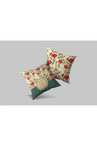 Karkan Tekstil Home Sweet Home Çiçekli Dekoratif Çift Yönlü Kırlent Kılıf Seti ürün görseli 1