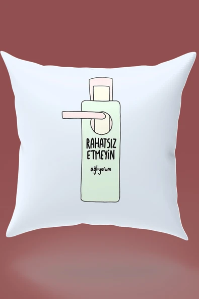 Karkan Tekstil Rahatsız Etmeyin Ağlıyorum Yazı Baskılı Eğlenceli, Dekoratif Yastık ürün görseli 1