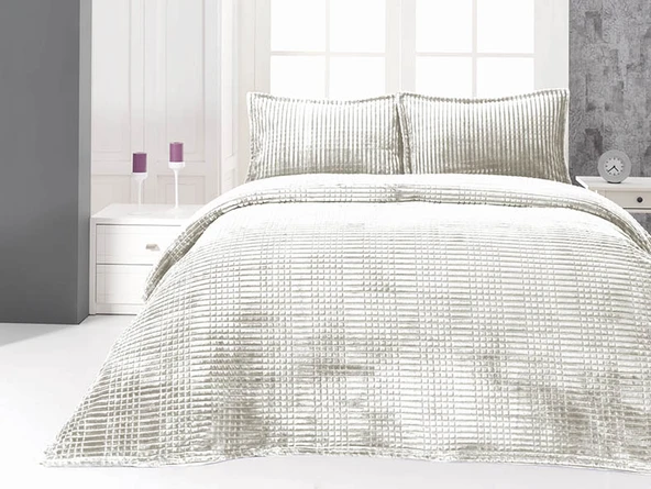 Merinos Modern Line 3 Parça Battaniye Seti Kemik ürün görseli 1
