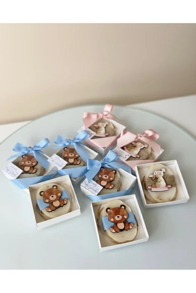 pearlsavon 10’lu Kişiye Özel Baby Shower ve Doğum Hediyeliği Seti | Tavşan & Ayıcık Temalı Ahşap Figürlü Sabun ürün görseli 1