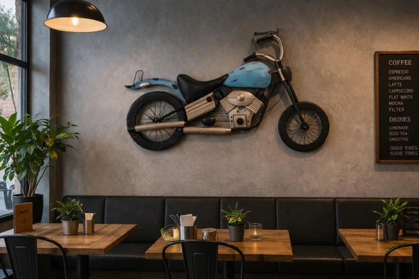 Retro Vintage Metal Motosiklet Duvar Dekoru Büyük Boy 100 cm Cafe Bar Salon Ofis Duvar Süsü Endüstriyel Tasarım ürün görseli 1