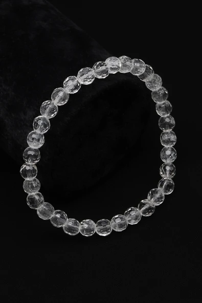 Kristal Kuvars Doğal Taş Bileklik 6 mm Fasetli Küre Kesim - BLK-2325 ürün görseli 1