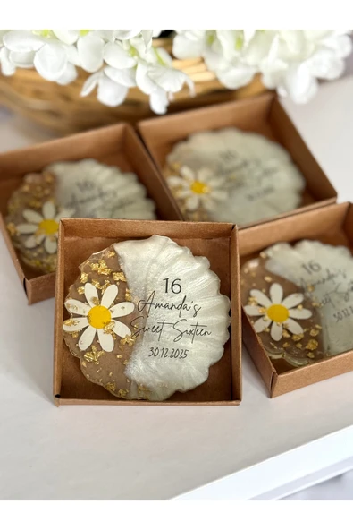 pearlsavon Doğum Günü & Baby Shower Magneti – Kişiye Özel, Papatya Detaylı | 20 Adet ürün görseli 1