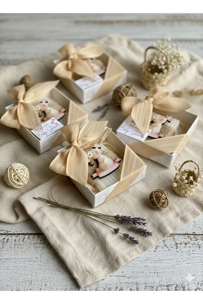 pearlsavon 10’lu Tavşanlı Kişiye Özel Baby Shower ve Doğum Hediyeliği | Soft Tonlarda Kokulu Sabun Seti ürün görseli 1