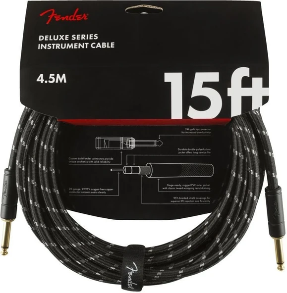 Fender Deluxe Düz Uçlu 4.5 Metre Siyah Tweed Enstrüman Kablo ürün görseli 1