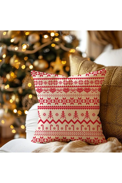 Karkan Tekstil Retro Noel Motifli Kırlent ürün görseli 1