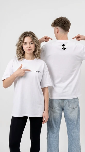 Unisex  Özel Tasarım Oversize Beyaz T-shirt ürün görseli 1