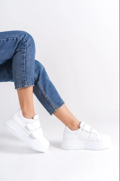 VALENCIA Bağcıksız Cırt Cırtlı Ortopedik Taban Kadın Sneaker Spor Ayakkabı CBT - Beyaz ürün görseli 1