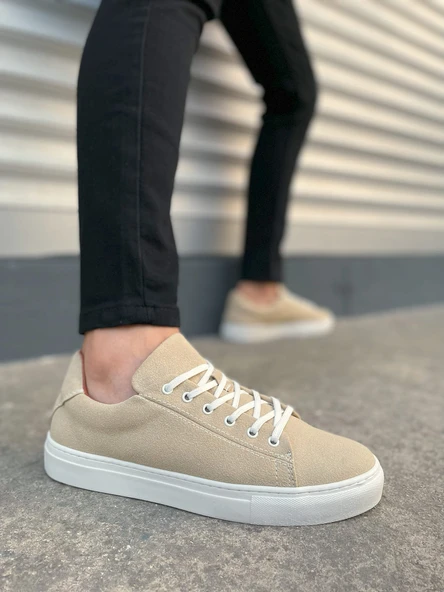 JY122 Mode Bağcıklı Süet Erkek Günlük Sneaker Ayakkabı SBT - Bej ürün görseli 1