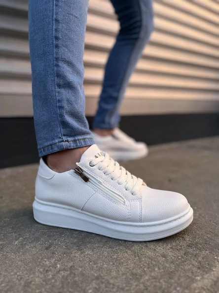 JY155 Warrior Bağcıklı ve Fermuarlı Cilt Erkek Günlük Sneaker Ayakkabı CBT - Beyaz ürün görseli 1