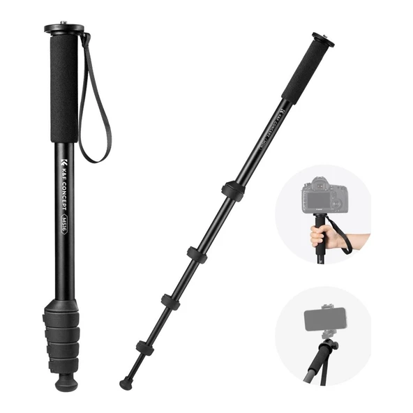 K&F Concept 160CM Kamera Monopodu, 5 Bölmeli Yükseklik Ayarlı Alüminyum Monopod ürün görseli 1