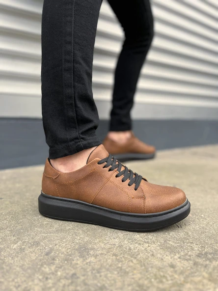 JY151 Boost Bağcıklı Cilt Erkek Günlük Sneaker Ayakkabı CST - Taba ürün görseli 1