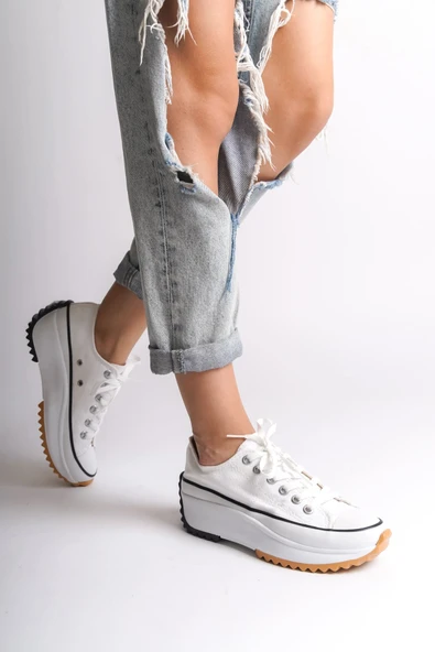 PARIS Bağcıklı Ortopedik Taban Kadın Sneaker Spor Ayakkabı  TBT - Beyaz ürün görseli 1