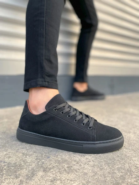 JY122 Mode Bağcıklı Süet Erkek Günlük Sneaker Ayakkabı SST - Siyah ürün görseli 1