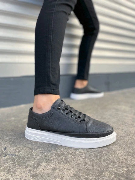 JY0535 Prime Bağcıklı Cilt Erkek Günlük Sneaker Ayakkabı CBT - Siyah ürün görseli 1