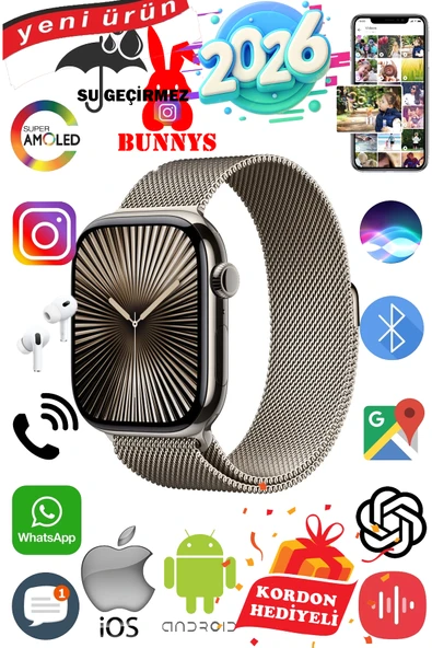 Apple iPhone 15 PRO Uyumlu Su Geçirmez Akıllı Saat 45MM Kordon Hediyeli 4GB Amoled Ekran ürün görseli 1