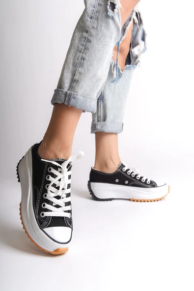 PARIS Bağcıklı Ortopedik Taban Kadın Sneaker Spor Ayakkabı  TBT - Siyah ürün görseli 1