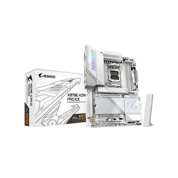 GIGABYTE X870E-A-PRO-X-ICE 8200MHz OC DDR5 AM5 M.2 HDMI DisplayPort ATX Anakart ürün görseli 1