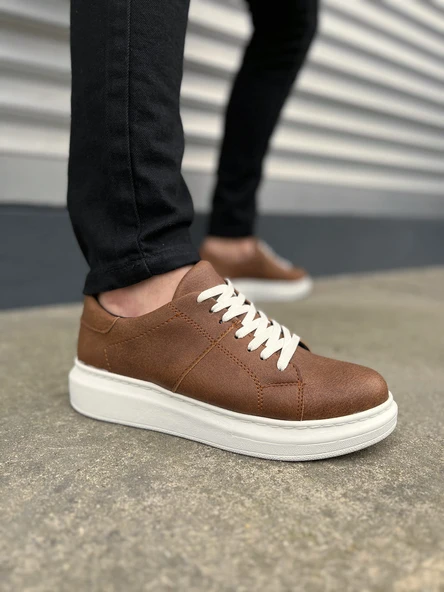 JY151 Boost Bağcıklı Cilt Erkek Günlük Sneaker Ayakkabı CBT - Taba ürün görseli 1