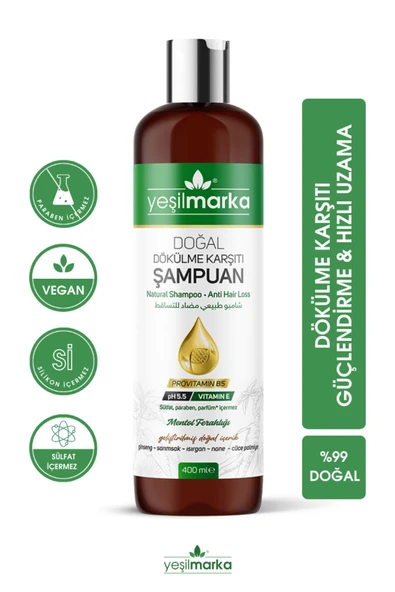 Yeşilmarka Doğal Dökülme Karşıtı Şampuan- Organik Içerikli- Vegan- Sülfatsız- Silikonsuz- Parabensiz ürün görseli 1