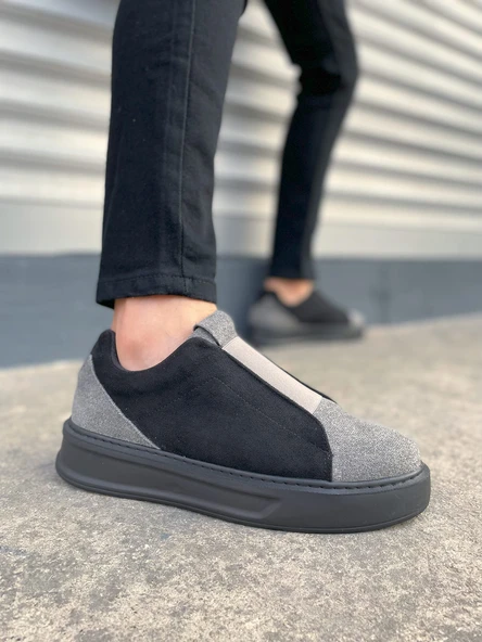 JY007 Alba Bağcıksız Süet Erkek Günlük Sneaker Ayakkabı SST Gri/Siyah ürün görseli 1