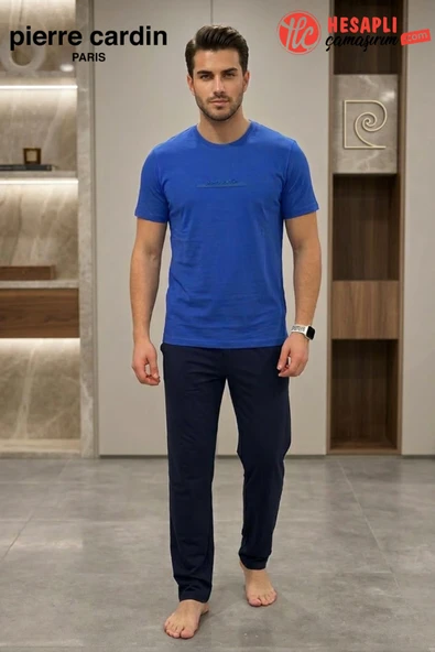 Pierre Cardin Paris Premium Erkek %100 Pamuklu Rahat Kalıp Cepli Kısa Kollu Pijama Takım ürün görseli 1