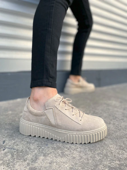 JY502 Bold Bağcıklı Süet Erkek Günlük Sneaker Ayakkabı SKT - Krem ürün görseli 1