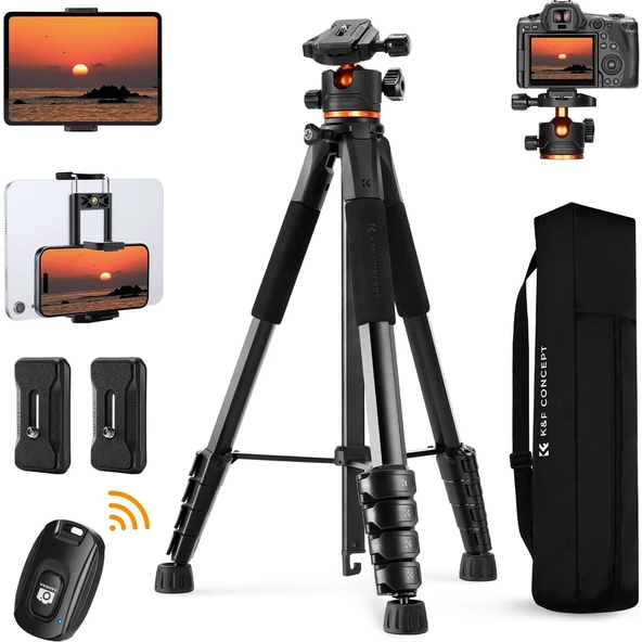 K&F Concept 190CM Alüminyum Tripod (S255A3+BH-36) - 8kg Taşıma Kapasitesi ürün görseli 1