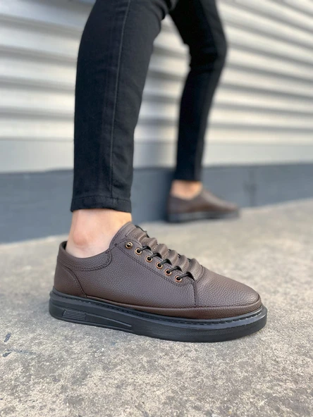 JY0535 Prime Bağcıklı Cilt Erkek Günlük Sneaker Ayakkabı CST - Kahverengi ürün görseli 1